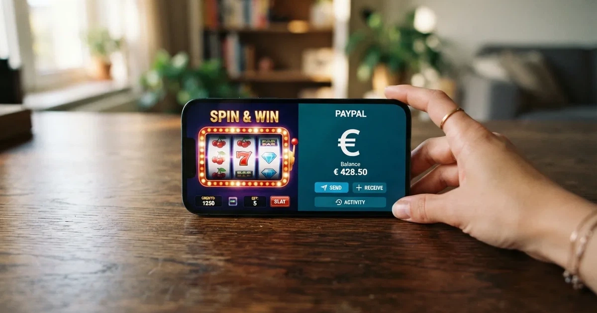 Smartphone met een online casino en een e-wallet-app naast elkaar op het scherm