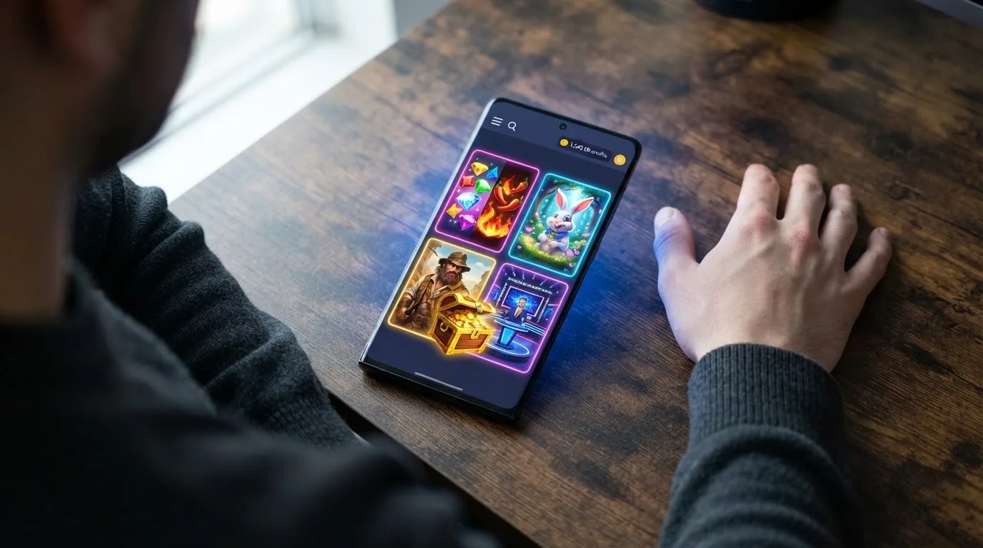 Een rasterweergave van zes tot acht Big Time Gaming-slot-tegels zoals Bonanza, Extra Chilli, White Rabbit, Rasputin en Who Wants To Be A Millionaire naast elkaar in een online casino lobby