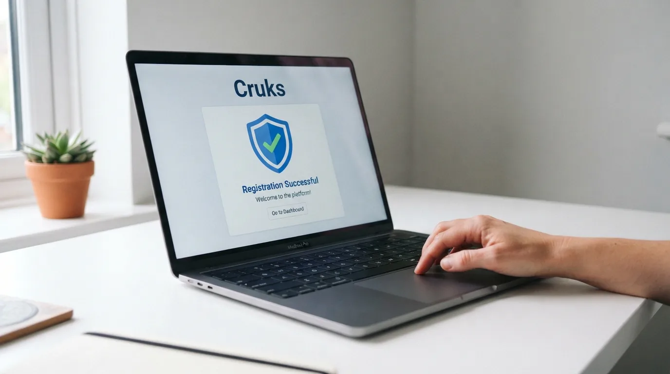 Laptopscherm met het Cruks-uitsluitingsregister en het logo van de Kansspelautoriteit