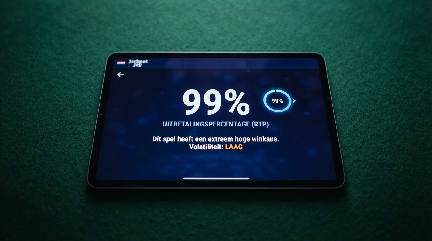 Een gokkast waarvan het informatiescherm een uitbetalingspercentage van 99 procent toont