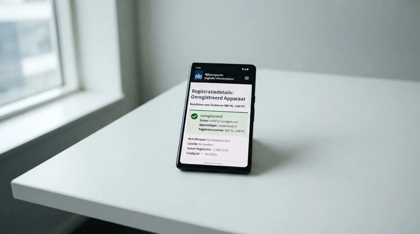 Het Kansspelautoriteit-logo naast een smartphone die het Ksa-vergunningenregister toont, met een uitgelicht vergunningnummer