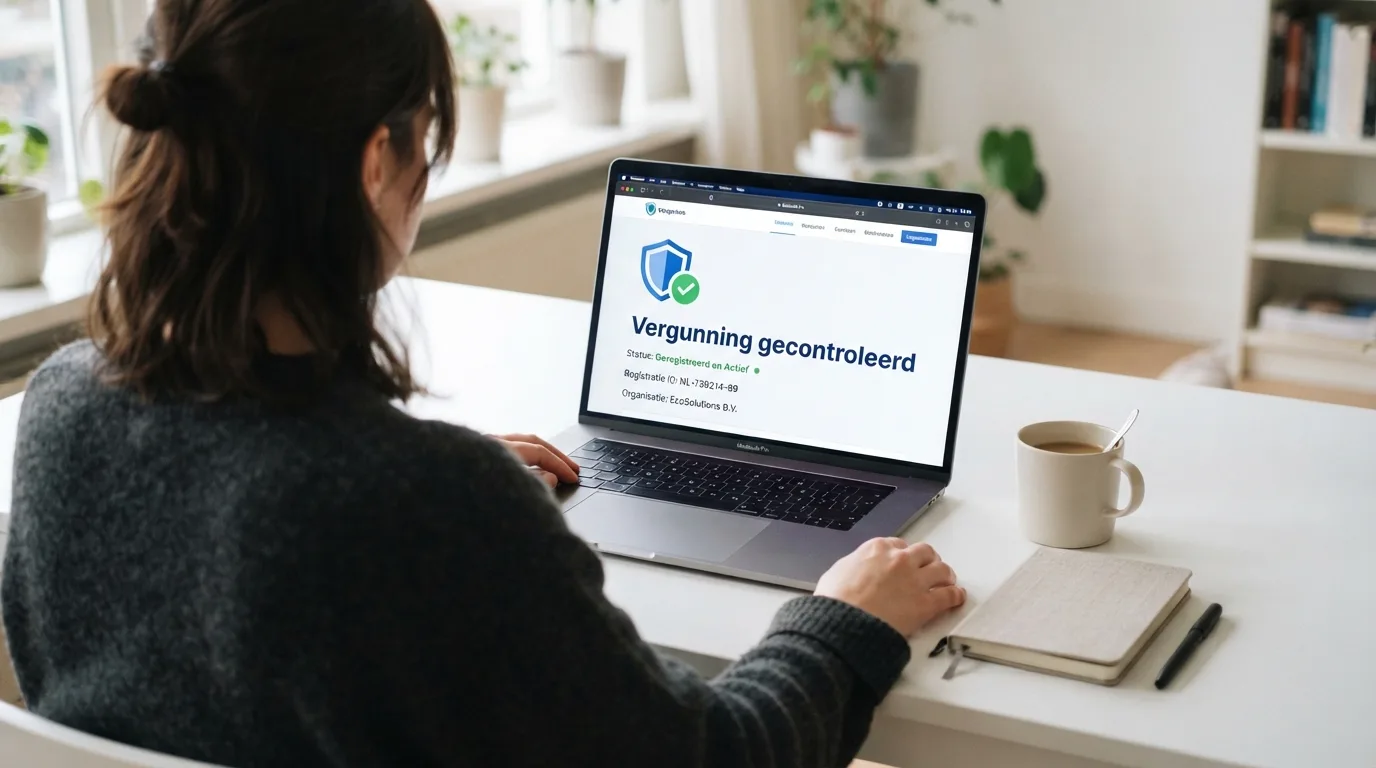 Laptopscherm met de vergunningscheck van de Kansspelwijzer en het Cruks-register