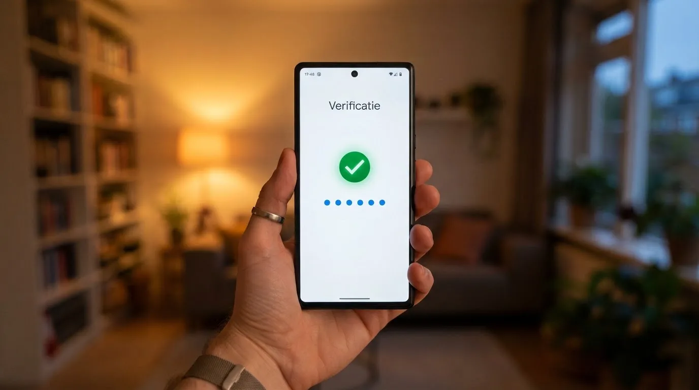 Een smartphone toont het 3D Secure-verificatiescherm van Mastercard Identity Check met een bevestigingscode