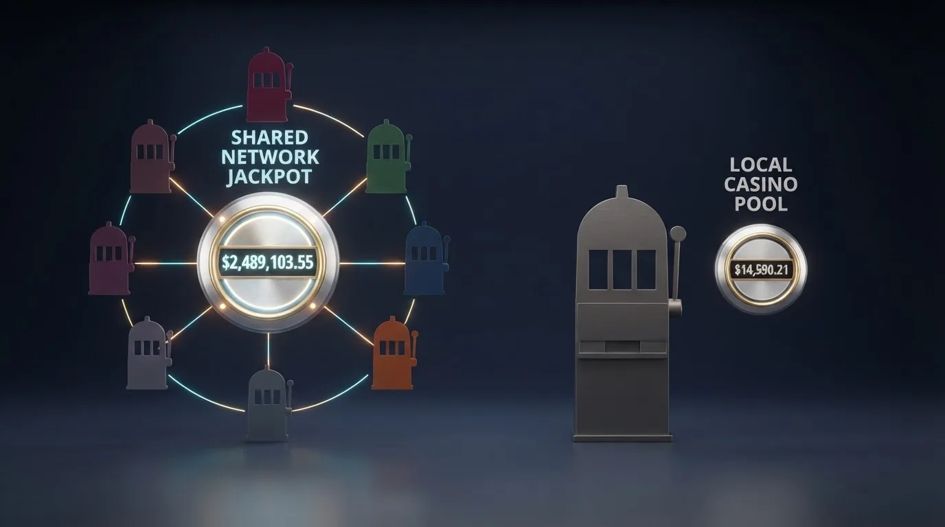 Schema waarin één netwerkjackpot verbonden is met meerdere online casino's