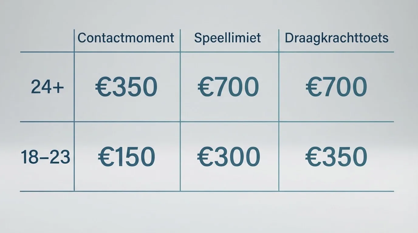 Een tabel met stortingslimieten voor twee leeftijdsgroepen, 18 tot 23 en 24 plus